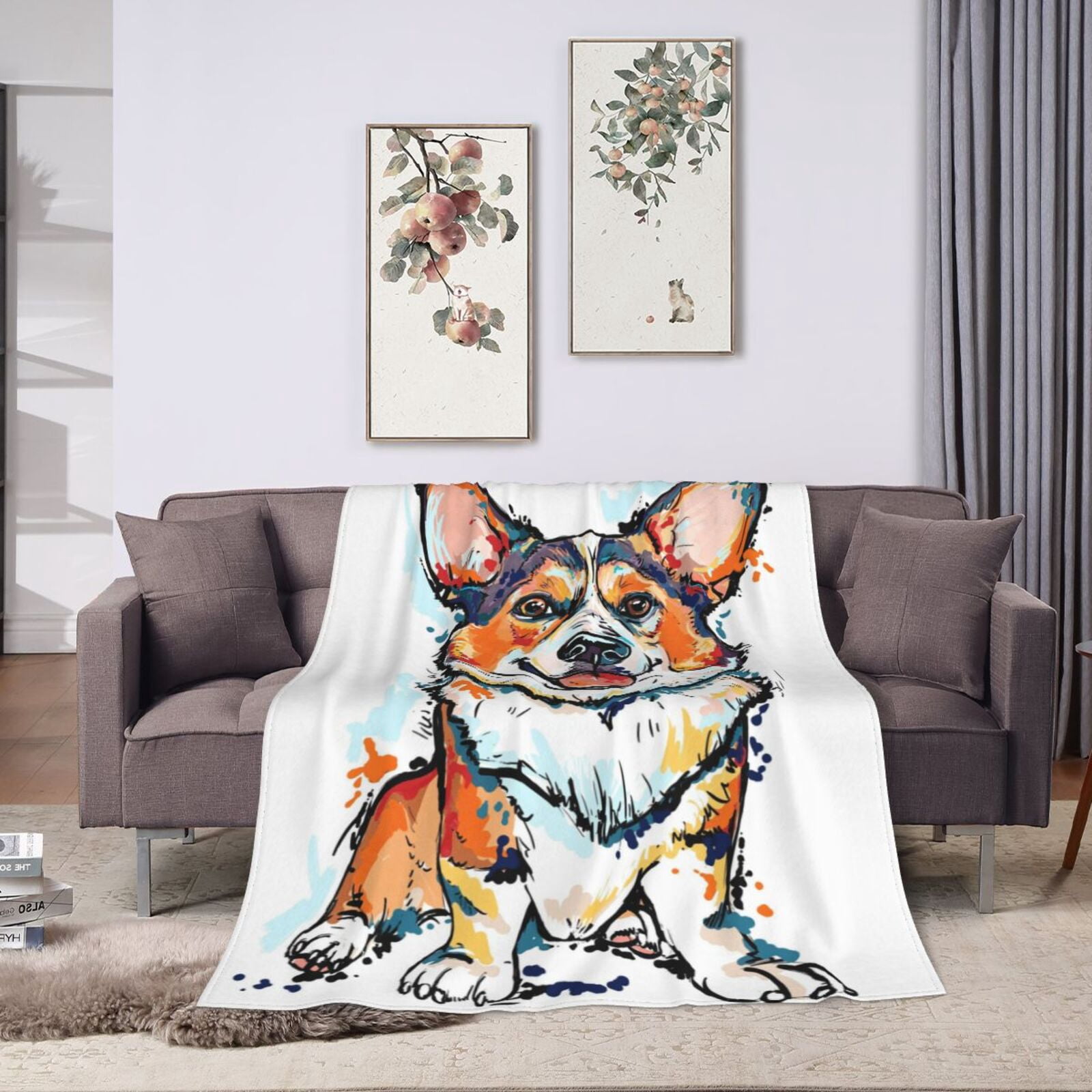 Wijzvio Corgi Dog Throw Blanket Soft Fuzzy Fleece Blanket For Couch Bed Living Room Decoration 60"X50"