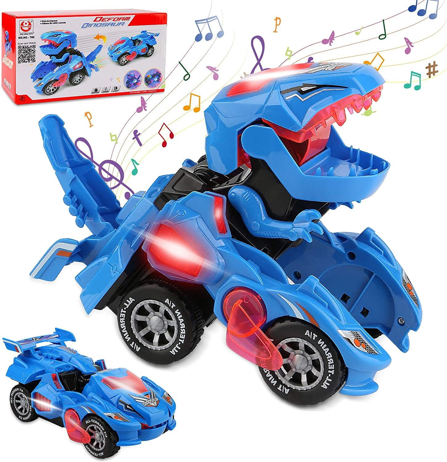 Hot Bee Transforming Dinosaur Car Toys,2 in 1 Automatic Dinosaur Transform Car Toy,Dinosaur Transforming Toy for Kids 3 Year Old and Up