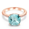 thumbnail image 2 of Gem Stone King 5.27 Ct Cushion Checkerboard Sky Blue Topaz 18K Rose Gold Plated Silver Ring, 2 of 5