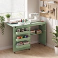 thumbnail image 4 of Costway Folding Sewing Machine Table with Power Outlets, 3 Storage Bins & Open Shelf Olive Green, 4 of 10