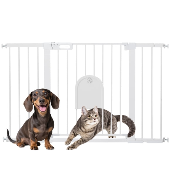 PawHut Barrière pour Animaux de Compagnie Extra Grand 30 Pouces-52 Pouces avec Petite Porte, 30"H, Blanc