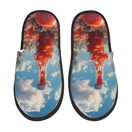 Balery Tomato Field Bottle Slient Indoor Furry Fleece Comfort House Shoes Soft Non-Slip Home Shoes Cotton slippers House Slippers-- Medium