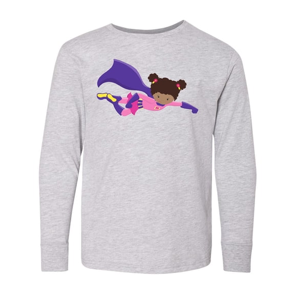 Inktastic African American Girl, Cape, Superhero Girl Long Sleeve Youth T-Shirt