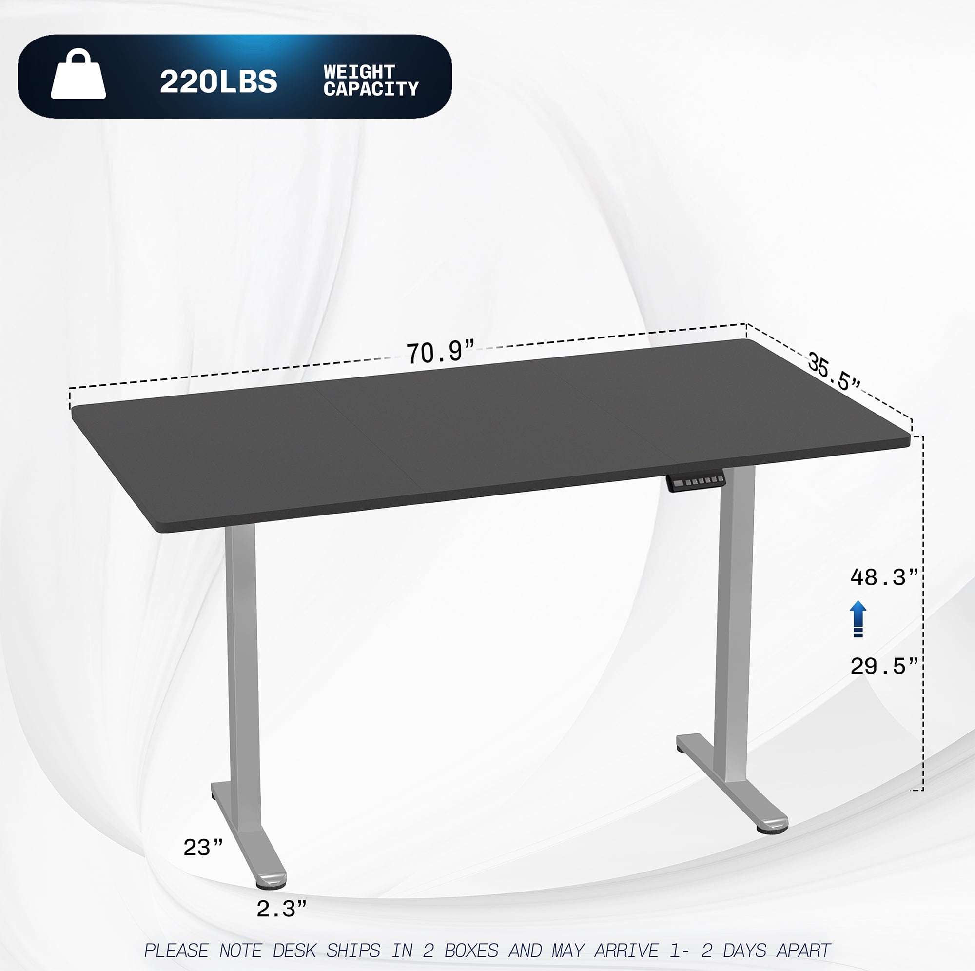 VIVO Electric Dual Motor 71” x 36” Standing Desk, Black Top, Gray Frame