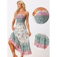 thumbnail image 2 of Unique Bargains Women's Spaghetti Strap A-Line Smocked Maxi Boho Floral Dress S Light Green, 2 of 6