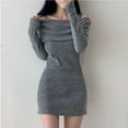 thumbnail image 6 of SMihono Maxi Dress, Fashionable Off Shoulder Sweater Dress Long Sleeve Off Shoulder Solid Dresses Flattering and Comfortable Gray L, 6 of 9