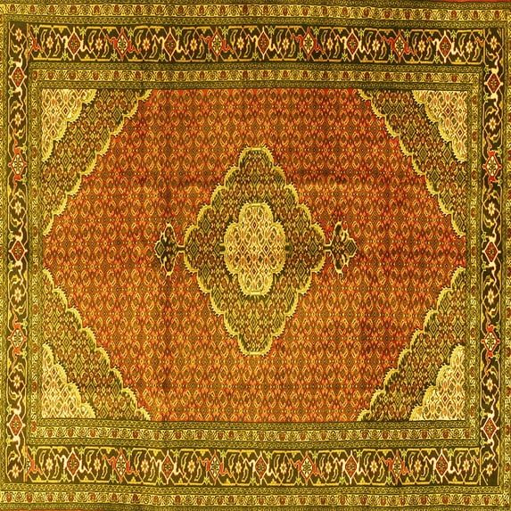 Ahgly Company Indoor Square Medallion Yellow Traditional Area Rugs, 8' Square