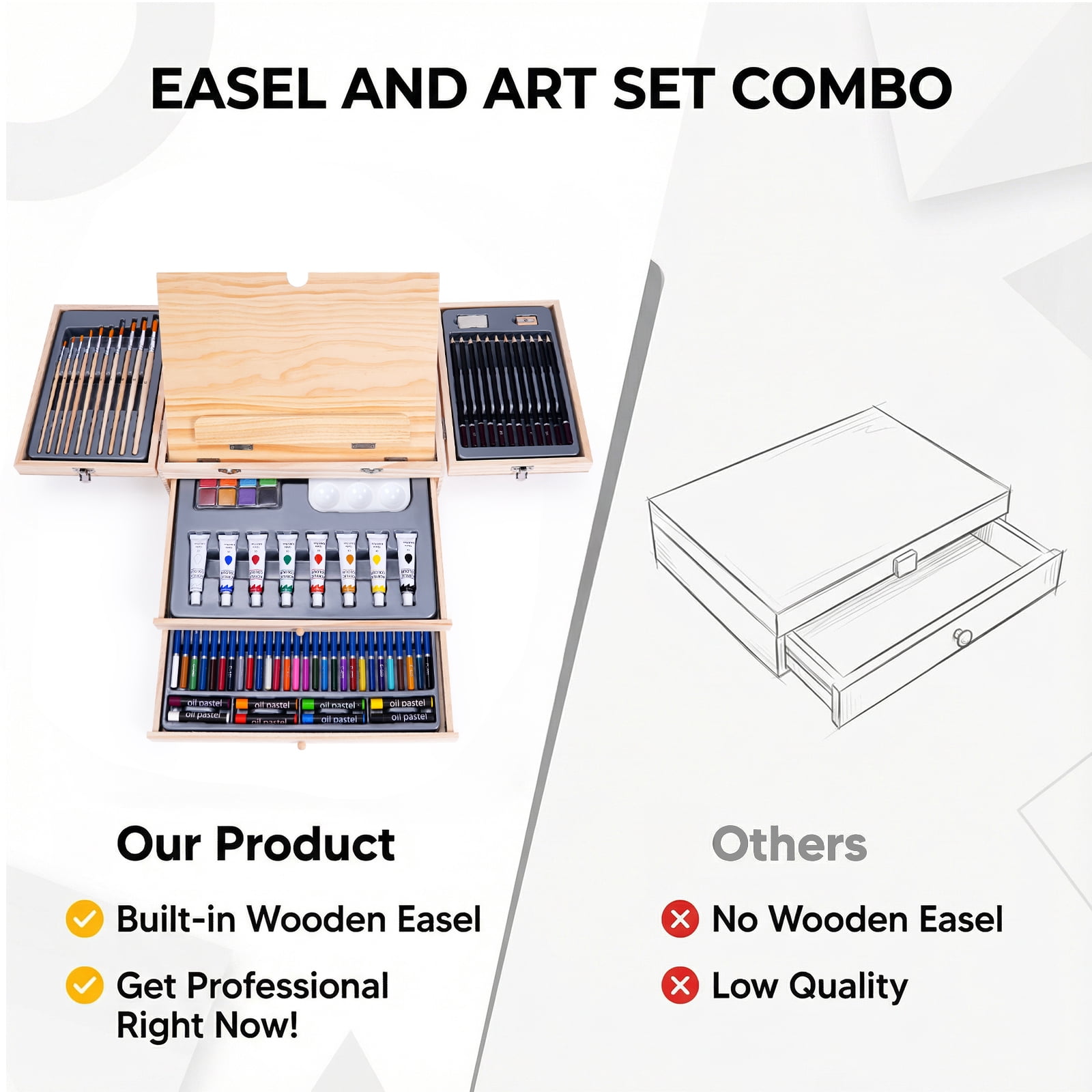 Professional Wooden Tabletop Art Easel for Painting, Acrylic Paint Set with Acrylic Paints, Sketch Pads, Brushes and Palette for Adults, Beginners, Professional, Arts