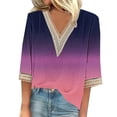 thumbnail image 2 of Sweet Home Farm 3/4 Sleeve T Shirts for Women V Neck Lace Edge Gradient Print Loose Seven Quarter Shirt V Neck T Shirts for Women Purple, 2 of 6