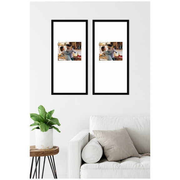 Kate and Laurel Svelte Noir 14x30 matted to 8x10 Rectangular Picture Frame 2 Piece Black Modern Photo Frame Set for gallery wall frame in living room wall decor, Set of 2