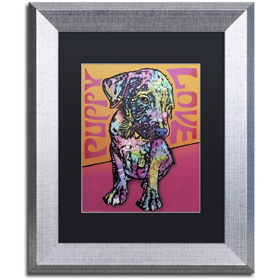 Trademark Fine Art 'Puppy Love' Canvas Art by Dean Russo, Black Matte, Silver Frame