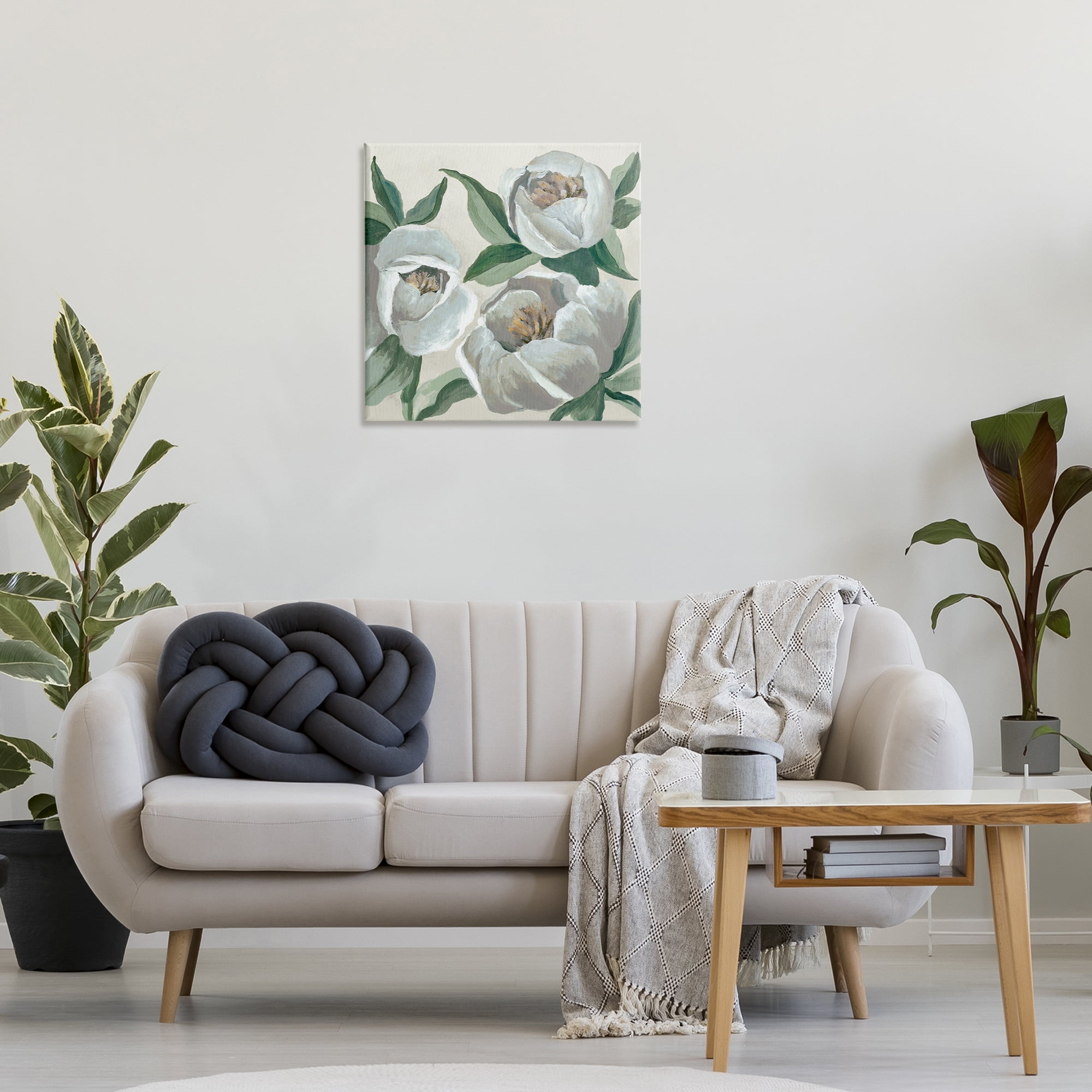 Stupell Industries Round White Peonies Plants & Flowers Painting Wrapped Canvas Art Print Wall Art, 24 x 24