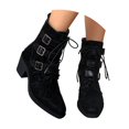 thumbnail image 3 of EliteGoogv Womens Leopard Print Mid Calf Boots Lace Up Dial Strap Faux Suede Boots For Women Winter Comfortable Footwear US:9, 3 of 9