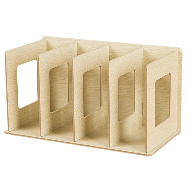 Estantería de madera para escritorio, organizador de mesa, estante de exhibición, estante decorativo para DVD Beige