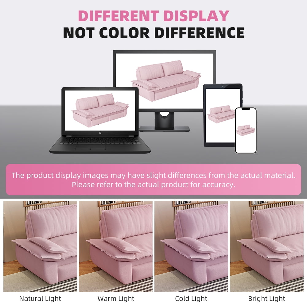73.2-inch Queen Pull Out Sofa Bed, 3-in-1 Convertible Sleeper Sofa with Velvet Upholstery, Multi-Functional Loveseat Bed for Living Room and Guest Room, Pink