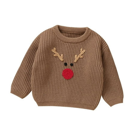 

Boys Crewneck Sweater Toddler Kids Baby Girls Boys Christmas Long Sleeve Sweaters Warm Jacket Cotton Knit Xmas Coat Outwear Khaki 86