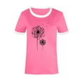 thumbnail image 4 of SEMIMAY Women Summer Casual O Neck Dandelion Print Short Sleeve Contrasting Colors T Shirt Top, 4 of 4