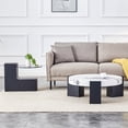 thumbnail image 1 of Table Basse Ronde Moderne et Simple à Double Couche - Dessus en Verre Gris Transparent avec Pieds en L en MDF Noir. la Conception Détachable Peut Rendre l'Utilisation de l'Espace Plus flexible., 1 of 13