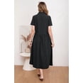 thumbnail image 4 of utcoco Womens Denim Dress Lapel Short Sleeve Frayed Hem Jean Dresses Oversized Button Down A Line Shirt Dress, 4 of 7