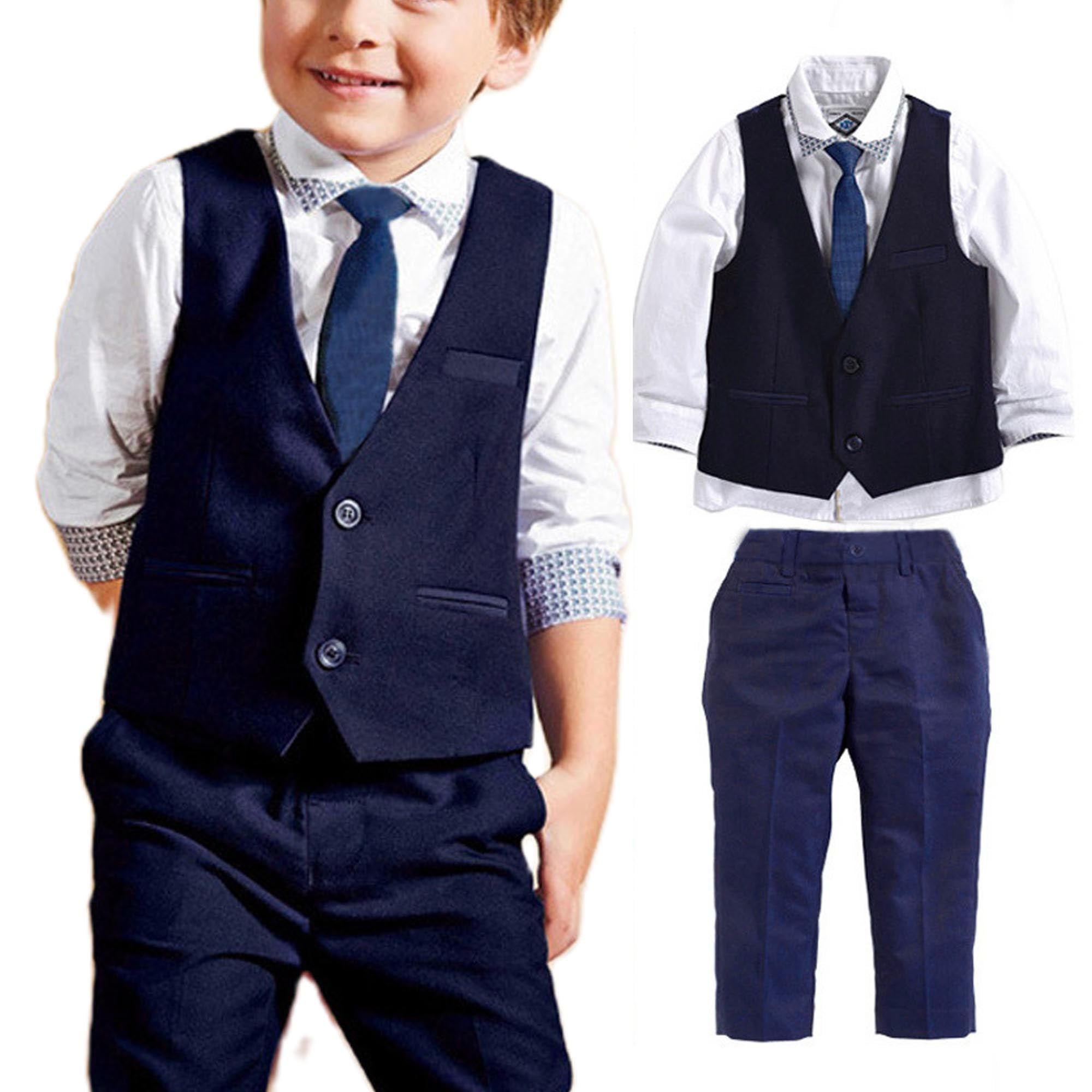 Boys Formal Vest Suits Wedding Toddler Kids Gray Black Navy Boy Size 2T-20 New 