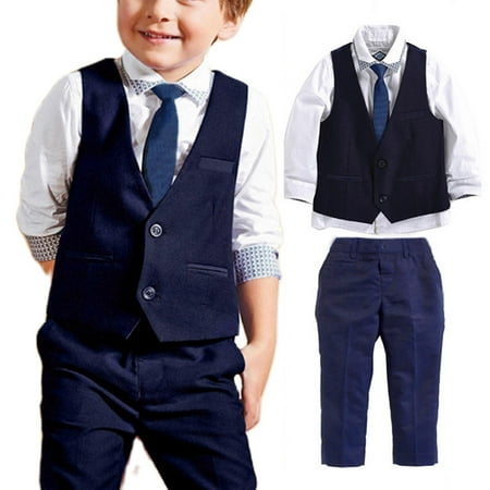 

Toddler Kids Boy Formal Suit Shirt Waistcoat Pants Tie Gentleman 4Pcs Outfits Set Weddings Christmas Evening Dress