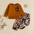 thumbnail image 2 of Gubotare Baby Boy Clothes Outfits Sets Toddler Baby Boy Fall Winter Clothes Print Long Sleeve Crewneck Sweatshirt and Pants Cute Outfits Size 2T 3T (Brown,2-3 Years), 2 of 7