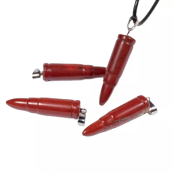 EOEMY Natural Quartz Red Jasper Stone Bullet Carved Crystal Healing Pendant Necklace