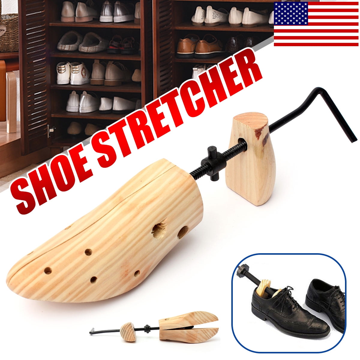 2x Wooden Adjustable Shoe Stretcher 2Way Professional Tree Material
