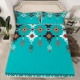 thumbnail image 2 of jejeloiu Western Tribal Aztec Queen Sheet Sets,Cyan Geometric Rhombus Bed Set For Men Women 4pcs, 2 of 7