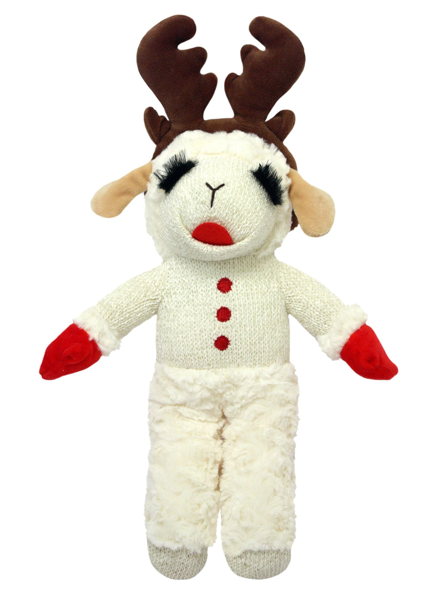 Multipet Holiday Standing Lamb Chop with Antlers Plush Dog Toy, Medium