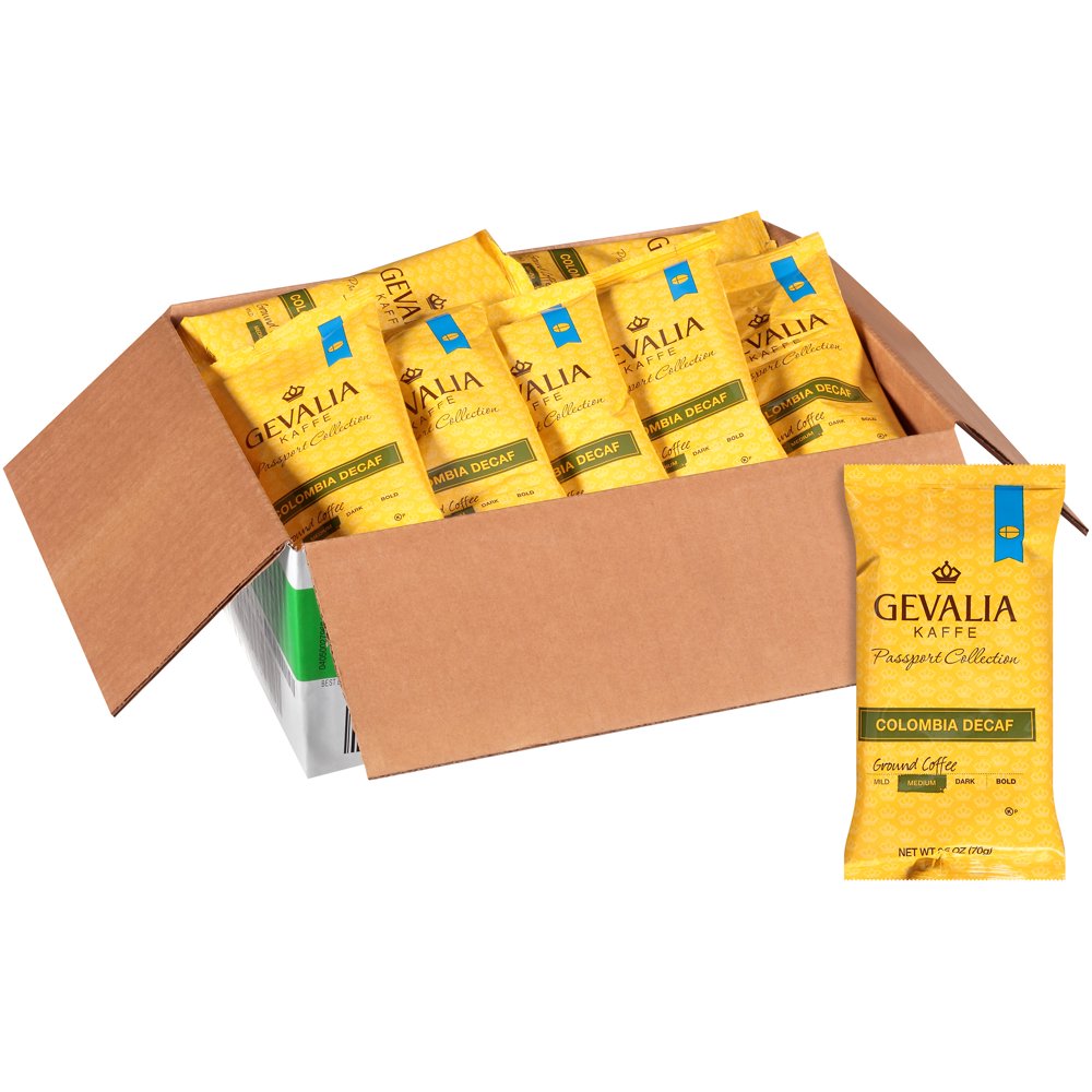 GEVALIA Colombian Roast & Ground Decaffeinated Coffee, 2.5 oz. Bag (Pack of 24)