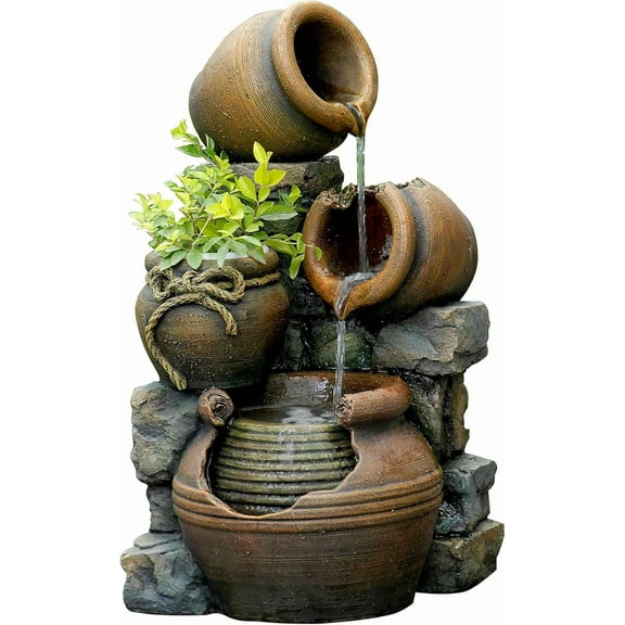 Jeco FCL055 Multi Pots Outdoor Water Fountain with Flower Pot, 12.6L x 13.4W x 23.6H, Multicolor
