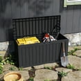 thumbnail image 3 of MEOOEM 72 Gallon Tough-Constructed Black Plastic Outdoor Deck Storage Crate - Lockable Waterproof Organizer for Garden Tools Patio Accessories, 3 of 10