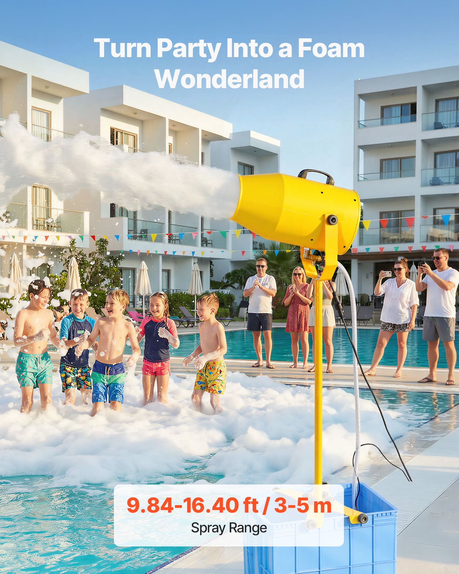 VEVOR Foam Machine, 9.84 to 16.40 ft Spray Distance Foam Cannon Party Machine, Bubble Cannon with 74QT Water Tank, Stable Vertical Design, Dense Foams Maker for Gatherings, Celebrations & Par