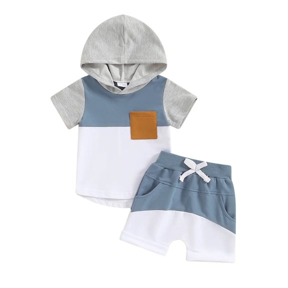HUCOAE Baby Boy Summer Outfit Clothes For 2 Year Old Boy Toddler Baby Boy Short Sleeve Shirt & Casual Shorts Set Summer Outfits Clothes Blue 3-6 Months