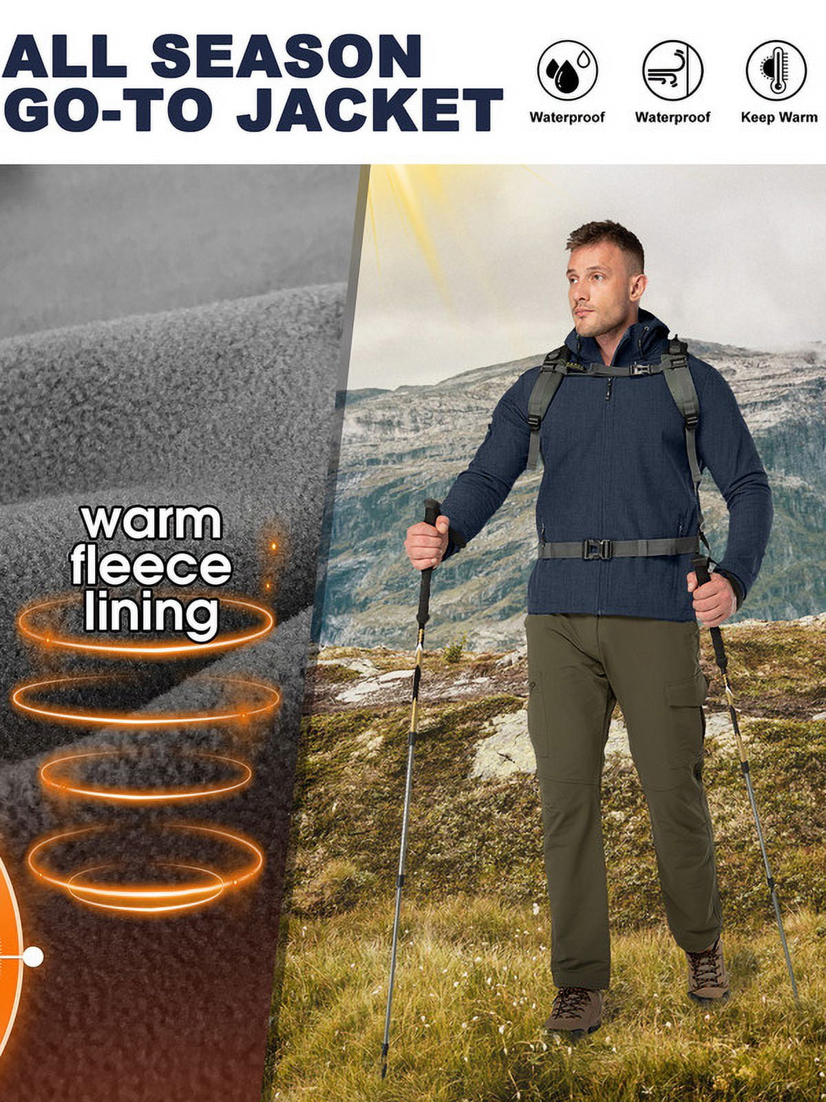 Off Road Ventures Men's Lightweight Softshell Jacket with Hood Waterproof Fleece Lined Windbreaker Outdoor Coat for Hiking