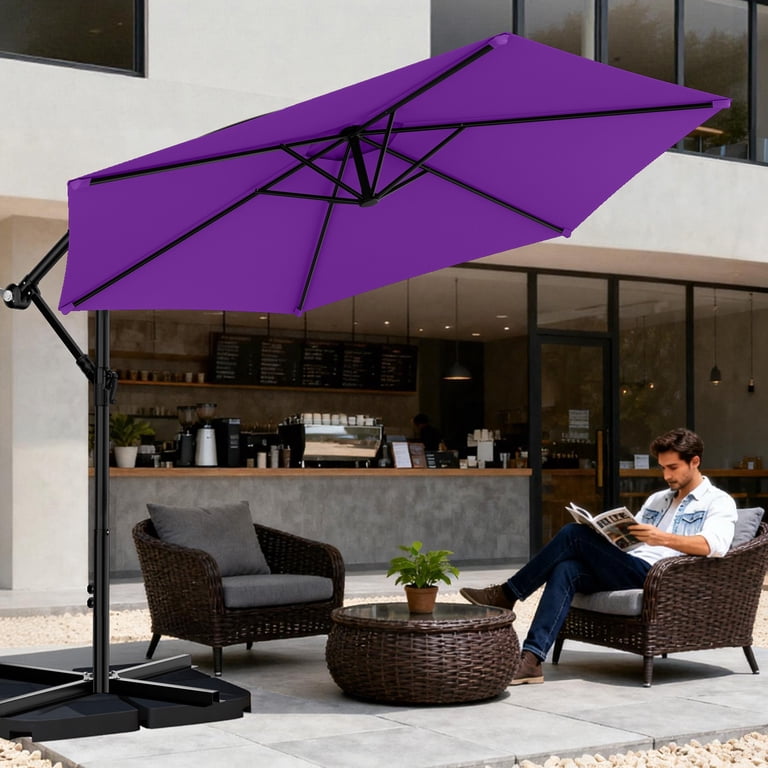 Easthome 10ft Offset Patio Umbrella with Tilt, Purple photo 2