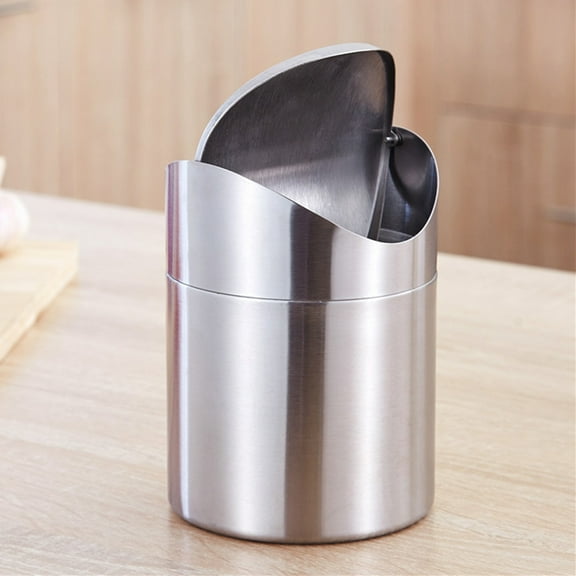 Masteelf Countertop Trash Can Swivel Cover Trash Bin Stainless Steel Dustbin for Office Living Room
