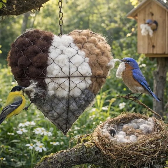 1Pack Handmade Fiber Bird Nesting Heart, Refillable Birds Haven Heart Shape Hummingbird Nesting Winter Fowl Gifts Animal Hummingbirds Lovers Home Garden Yard
