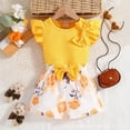 thumbnail image 2 of Fozruso Short Set Girls Outfits Girls Summer Outfits 2 Piece Set Cute Sleeveless Ribbed T Shirt With Printed Bow Shorts Casual Playwear For Toddlers Age 4 8,4-5 Years(Yellow), 2 of 6
