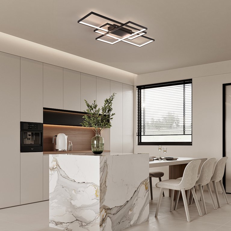 HOUDES Modern Pendant Lamp - 50W LED Dimmable Chandelier With Remote, 3 Color Temperatures, Golden Finish