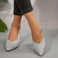 thumbnail image 6 of Dakaela Kitten Heels for Women Rhinestone Closed Pointed Toe Chunky Heeled Sandals Sparkly Slip on Wedding Bride Dress Pumps Shoes Silver 8, 6 of 9