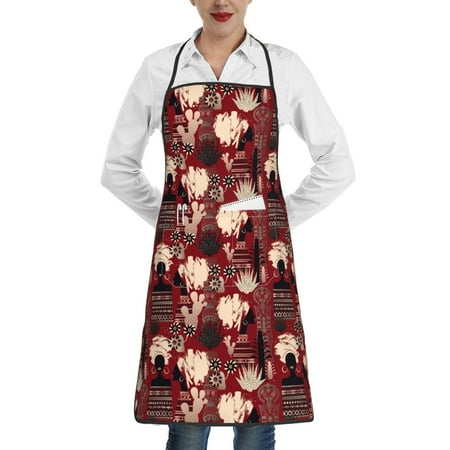 

Pofeuu African Women A Print Aprons with Pockets Cute Aprons for Kitchen Cooking Server Barber Chef Apron