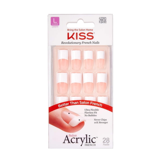 Puntas de Uñas KISS Salón Acrílicas Francesas Largas Nude x28