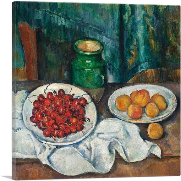 ARTCANVAS Still Life With Cherries And Peaches 1887 Canvas Art Print by Paul Cezanne - Size: 18" x 18" (0.75" Deep)