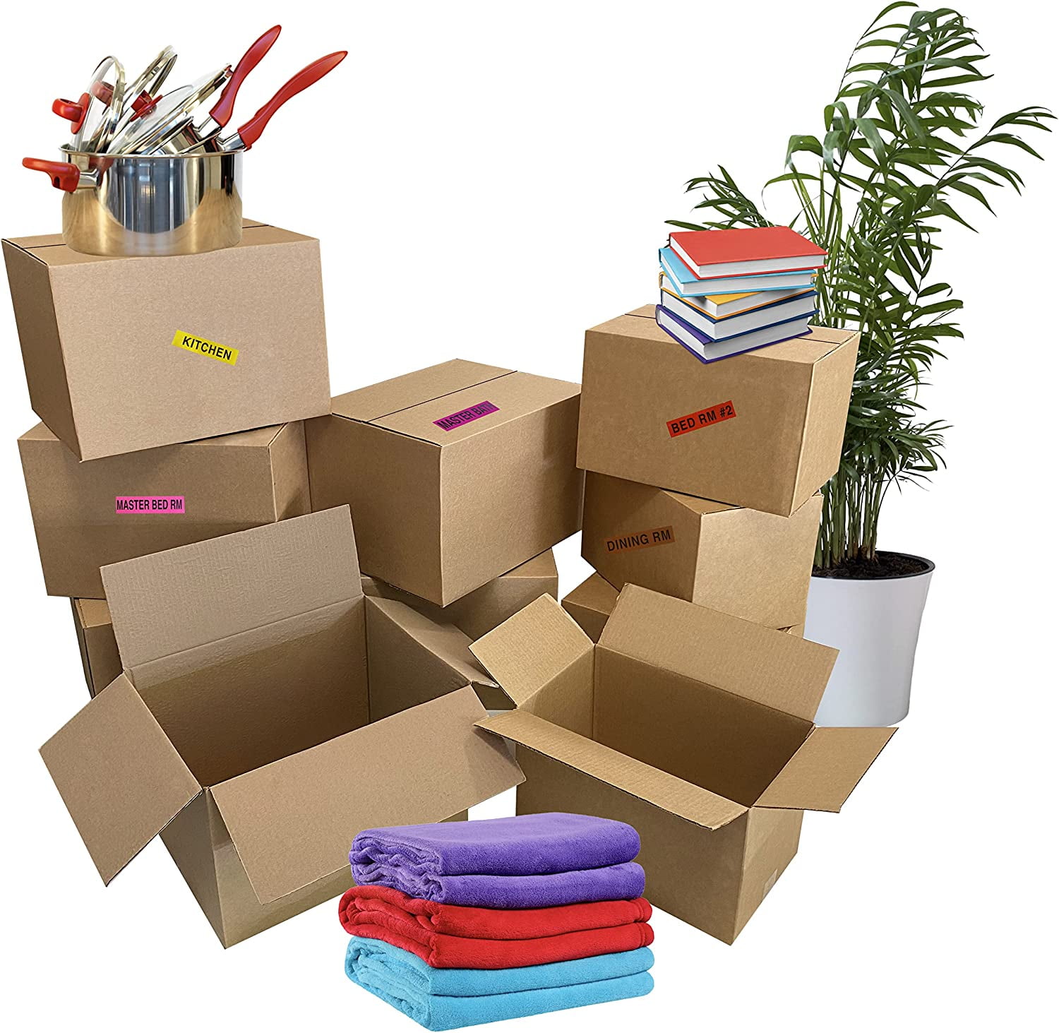Uboxes Moving Box Combo Pack - 4 Smalls, 6 Mediums, & Moving Labels