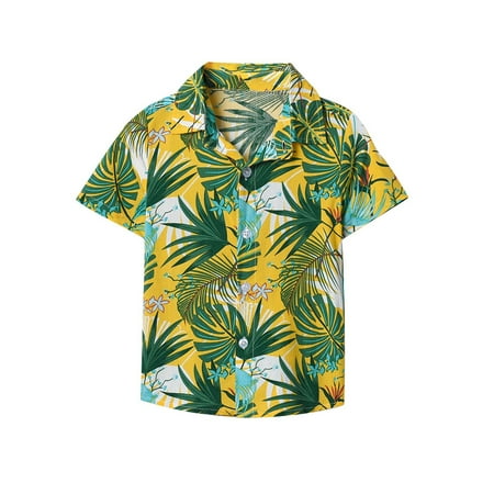 

Lovskoo 1-10Y Toddler Boys Hawaiian Shirt Casual Short Sleeve Button Down Summer Collared Shirts for Boys Yellow