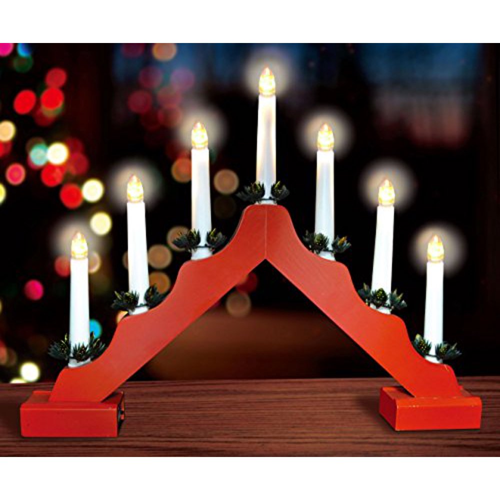 Christmas Concepts Christmas Red Wooden Candle Bridge With Warm White