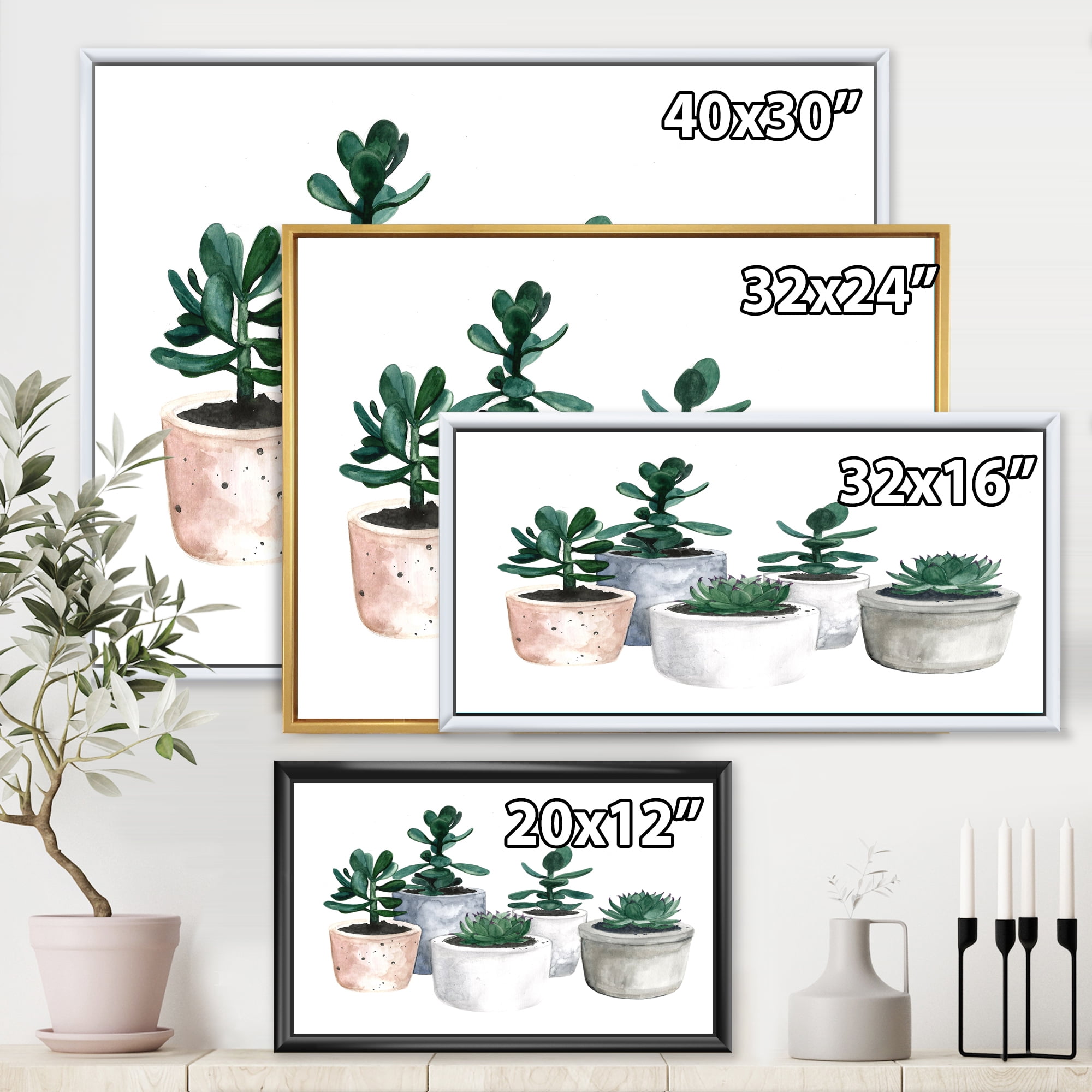 Designart 'Succulent and Cactus House Plants VI' Farmhouse Framed Canvas Wall Art Print