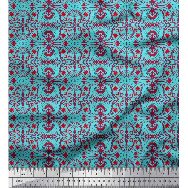 Soimoi Rayon Fabric Damask Ethnic Printed Fabric 1 Yard 42 Inch Wide
